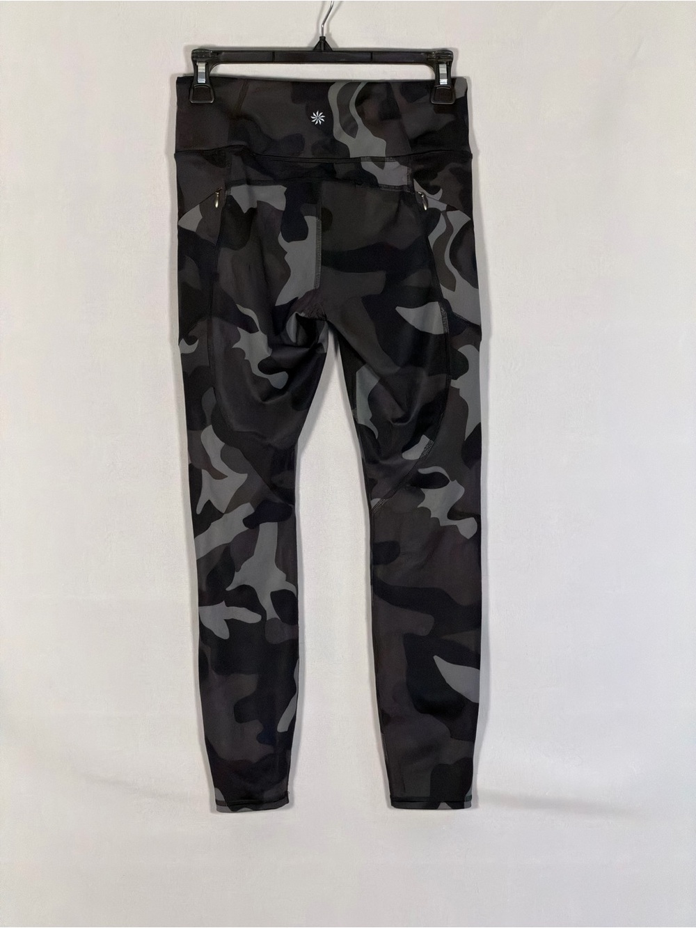 Athleta Women’s XS Camo Contender 7/8 PowerLift Leggings Black Gray Zip Pockets